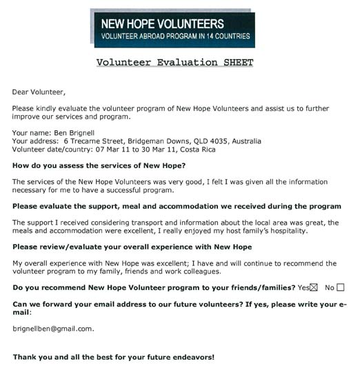 Ben Brignell, volunteering experience with New Hope Volunteer